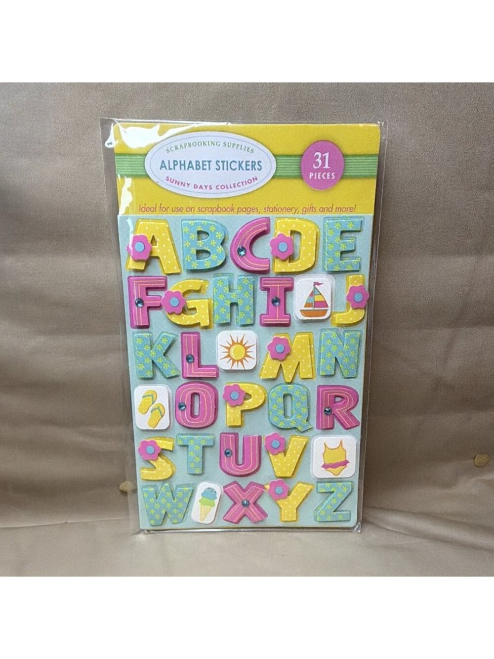 Real Sunny Days Alphabet Stickers 31pc Handmade Numbers Letters Crafting Art